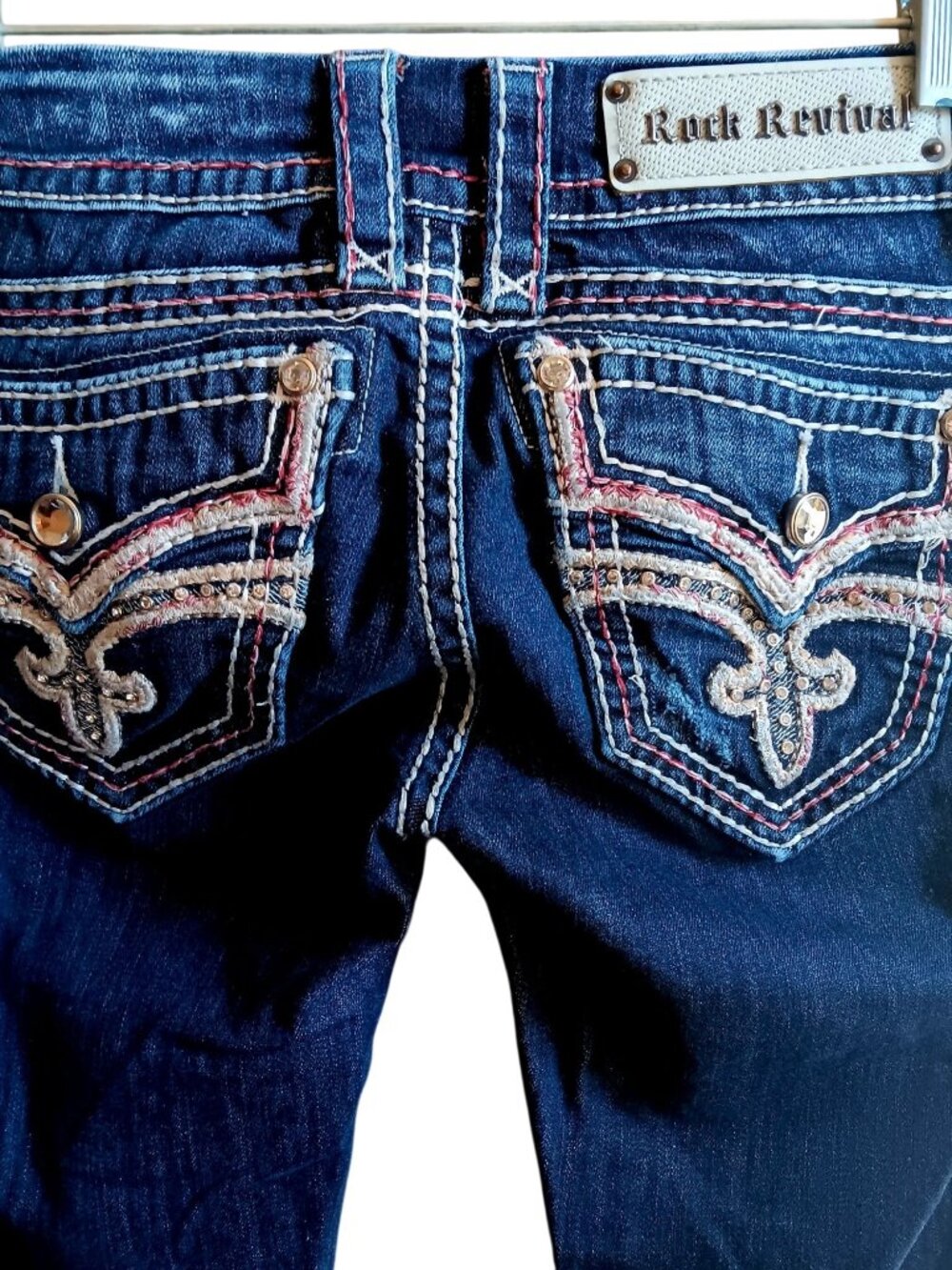 Rock Revival Womens Luz Skinny Jeans Sz 26 Dark Wash Embellished Pockets